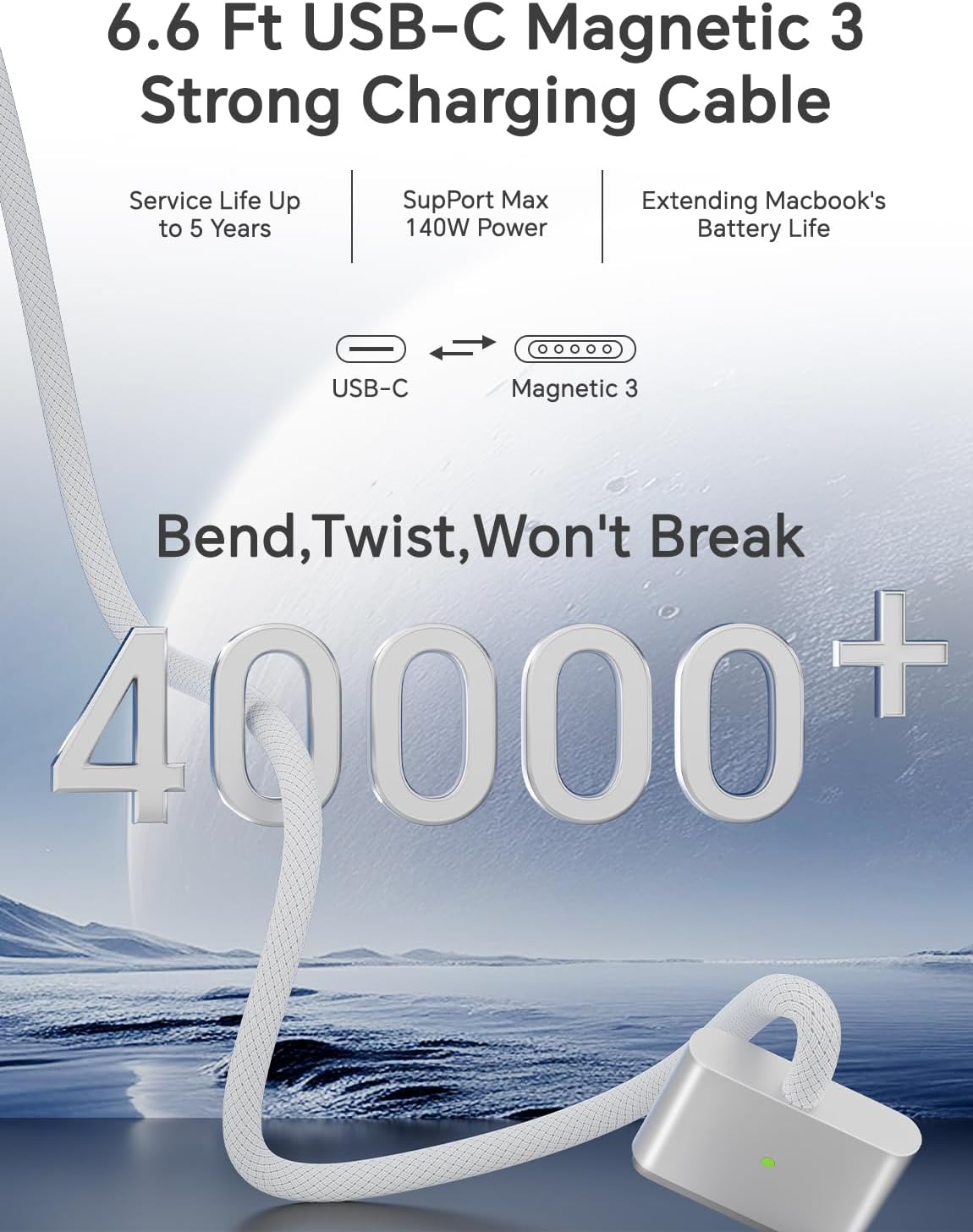 140W Charger for MacBook Pro 16 14 inch Mac Air 15 13 inch 2025 2024 2023 2022 2021 M1–M4【Original Quality】Type C Fast Charger Power Adapter & 6.6FT Type C to Magnetic 3 Cable LED Applicable 2021-2025