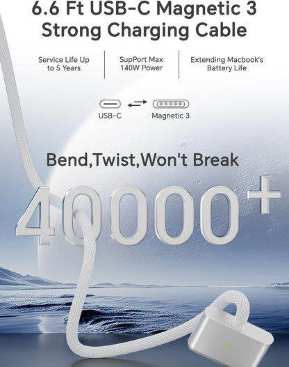 140W Charger for MacBook Pro 16 14 inch Mac Air 15 13 inch 2025 2024 2023 2022 2021 M1–M4【Original Quality】Type C Fast Charger Power Adapter & 6.6FT Type C to Magnetic 3 Cable LED Applicable 2021-2025